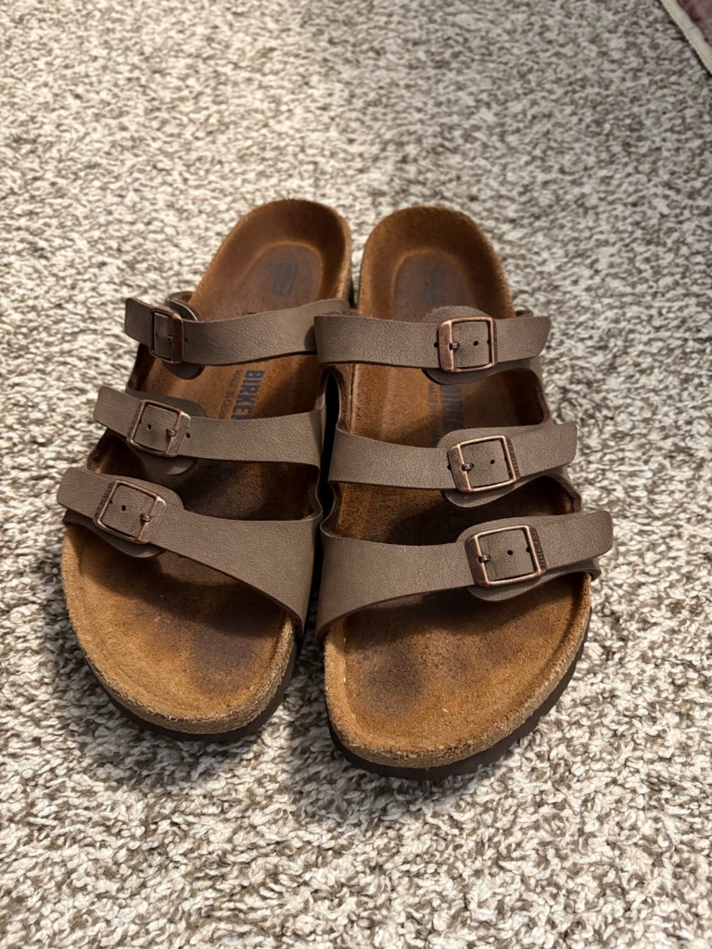 Triple-strap Brown Leather Birkenstock Sandals